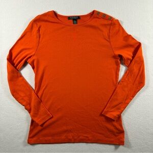 Ralph Lauren Long Sleeve Cotton Shirt Gold Button Detail Orange Size L